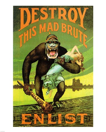Framed Destroy This Mad Brute&#39; US Enlist Poster Print