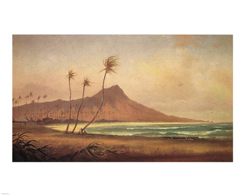 Framed Gideon Jacques Denny - &#39;Waikiki Beach&#39;, oil on canvas, 1868 Print