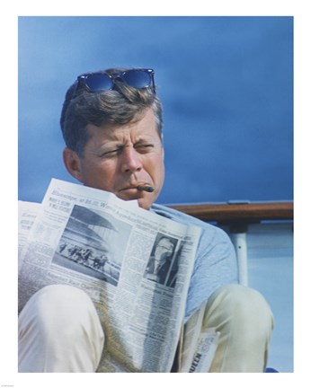 Framed President Kennedy Reading the New York Times Print