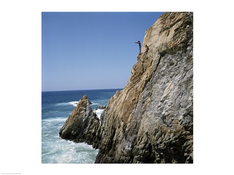 Framed Mexico, Acapulco, La Quebrada, Cliff divers on cliff Print