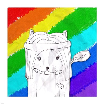 Framed Hippy Peace Cat Print