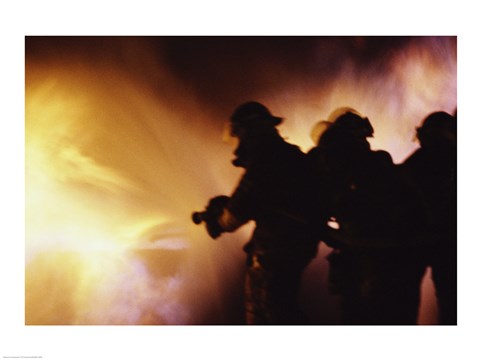 Framed Firefighters extinguishing a fire Print