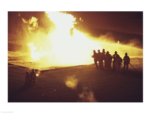Framed High angle view of firefighters extinguishing a fire Print