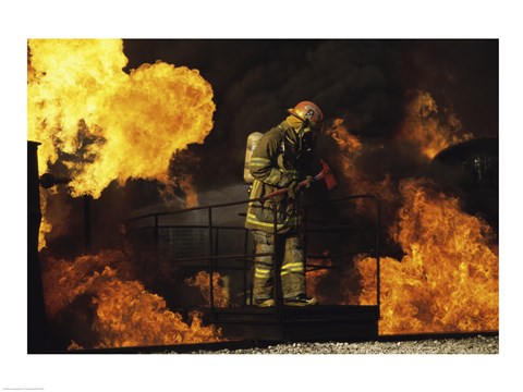 Framed Side profile of a firefighter holding an axe Print