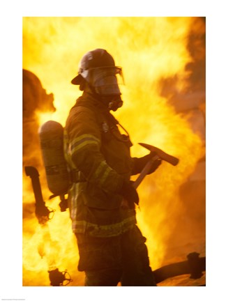 Framed Side profile of a firefighter (holding axe) Print