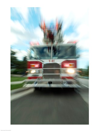 Framed Fire engine on a road Print