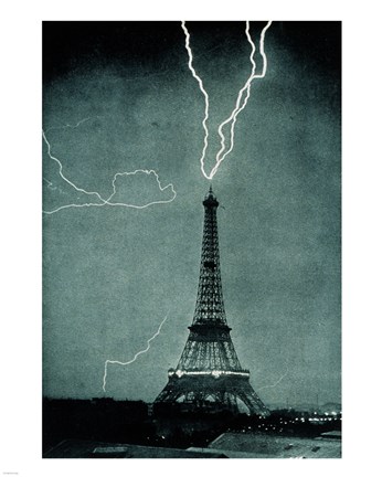 Framed Lightning Striking the Eiffel Tower Print