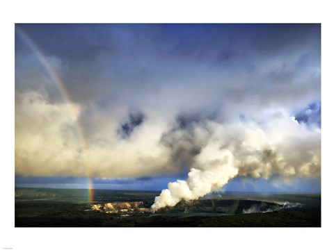 Framed Rainbow and Eruption of Halema`uma`u Vent at Kilauea Print