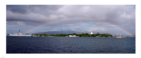 Framed US Navy, A rainbow appears over the USS Arizona Memorial Print