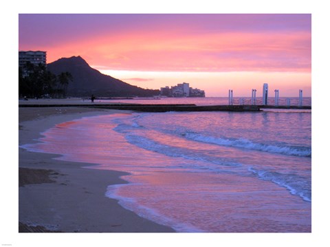 Framed Waikiki Beach Sunset Print