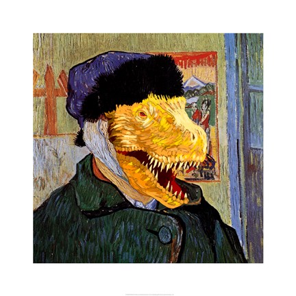Framed T Rex Van Gogh with Bandaged Battle Damaged Ear Print