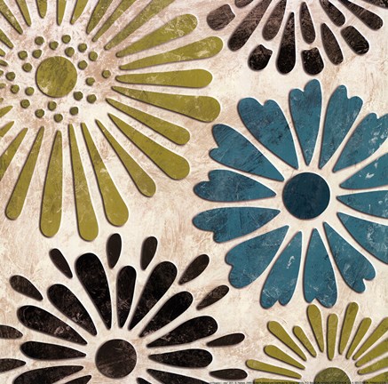 Framed Stencil Flowers I - mini Print