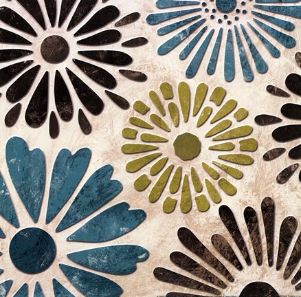 Framed Stencil Flowers II - mini Print