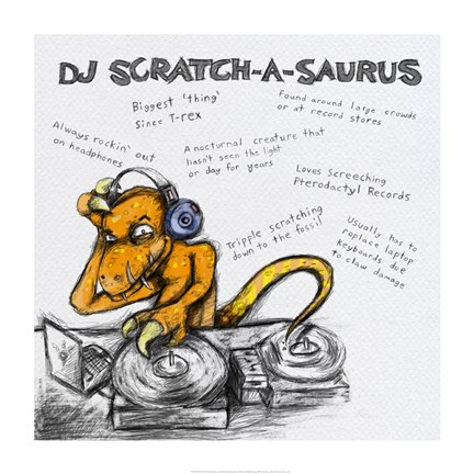 Framed DJ Scratch-A-Saurus Print