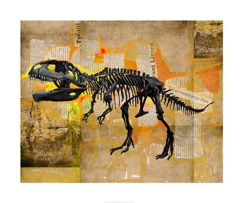 Framed T Rex Skeleton Collage Print