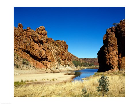 Framed Lake surrounded by rocks, Glen Helen Gorge, Northern Territory, Australia Print