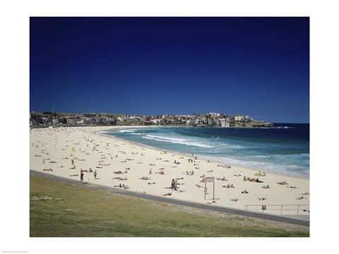 Framed High angle view of tourists on the beach, Bondi Beach, Sydney, New South Wales, Australia Print