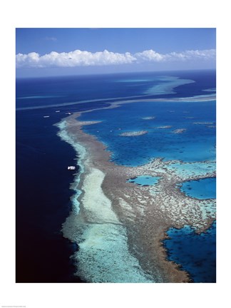 Framed Aerial view of a coastline, Hardy Reef, Great Barrier Reef, Whitsunday Island, Australia Print
