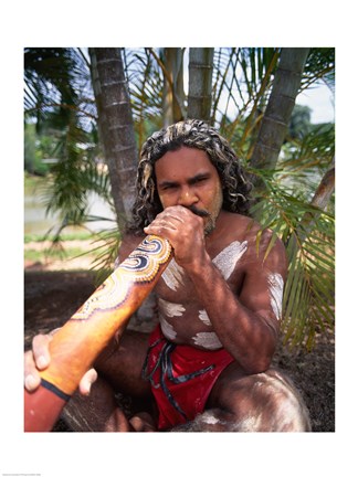 Framed Pamagirri aborigine playing a didgeridoo, Australia Print