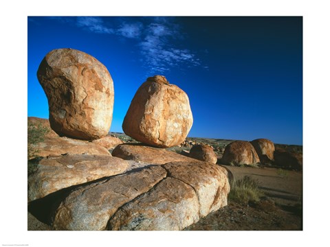 Framed Rocks on an arid landscape, Devil&#39;s Marbles, Northern Territory, Australia Print