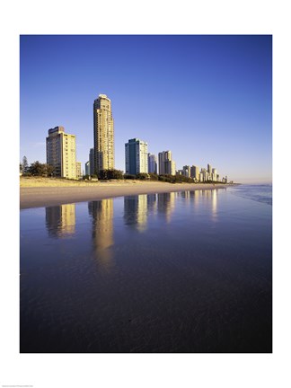 Framed Reflection of buildings in water, Surfers Paradise, Queensland, Australia Print