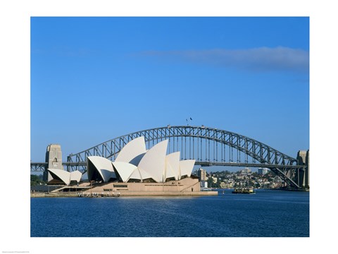 Framed Opera house on the waterfront, Sydney Opera House, Sydney Harbor Bridge, Sydney, Australia Print