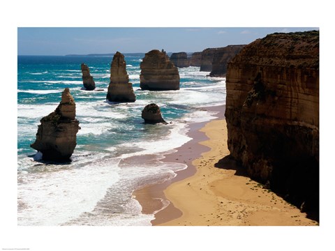 Framed High angle view of rocks on the beach, Twelve Apostles, Port Campbell National Park, Victoria, Australia Print