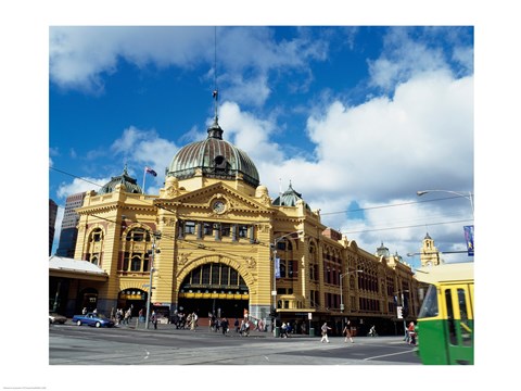 Framed Facade of a railroad station, Flinders Street Station, Melbourne, Victoria, Australia Print