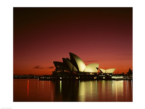 Framed Opera house lit up at night, Sydney Opera House, Sydney, Australia Print