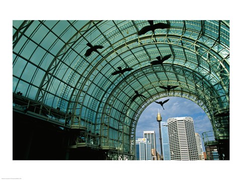 Framed Low angle view of sculptures of birds in a shopping mall Print