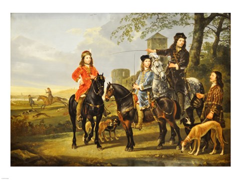 Framed Aelbert Cuyp, Starting For  the Hunt Crop Print