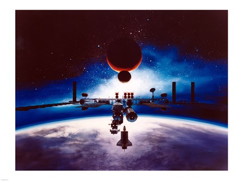 Framed Artist&#39;s Conception of Space Station Freedom Print