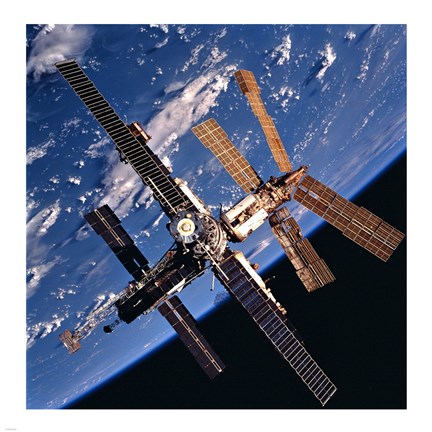 Framed Mir Space Station And Earth Print
