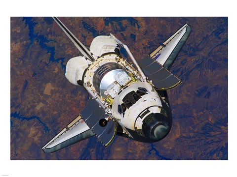 Framed Space Shuttle Discovery approaches the International Space Station Print