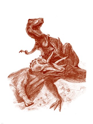 Framed Triceratops with Tyrannosaurus Print