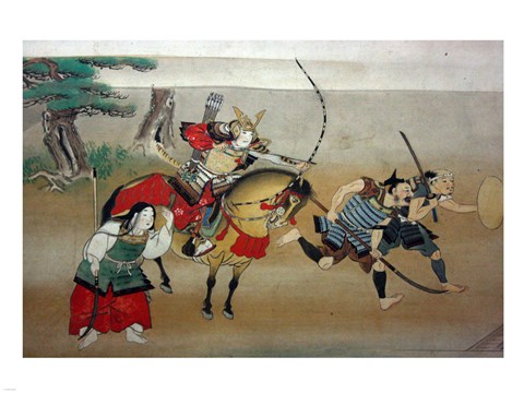 Framed Illustrated Story of Night Attack on Yoshitsune&#39;s Residence At Horikawa, 16th Century Print