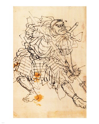 Framed Samurai holding a halberd Print