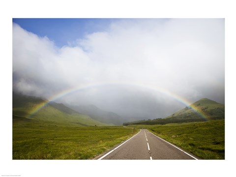 Framed Scotland, Highland Region, Empty Road and Rainbow Print