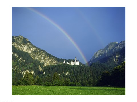 Framed Rainbow over a castle, Neuschwanstein Castle, Bavaria, Germany Print