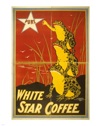 Framed White Star Coffee Frogs Print