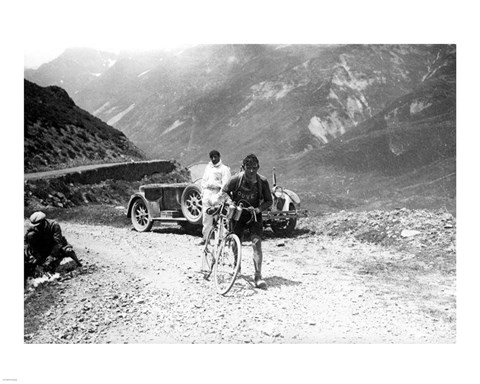 Framed Belgian Maurice Geldhof is climbing part of the Aubisque on foot. Tour de France 1928 Print