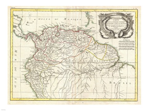 Framed 1771 Bonne Map of Tierra Firma Print