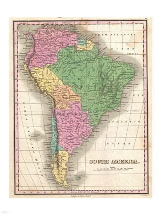 Framed 1827 Finley Map of South America Print