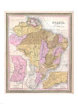 Framed 1850 Mitchell Map of Brazil, -1849 Print