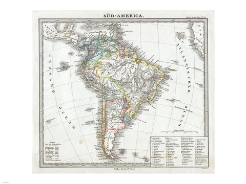 Framed 1862 Perthes map of South America Print