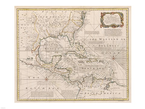 Framed 1720 Map of the West Indies Print