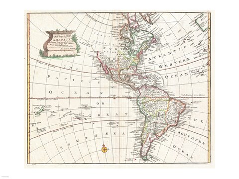 Framed 1747 Bowen Map of North America and South America Print