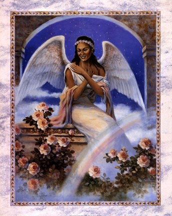 Framed Black Angel with Rainbow Print