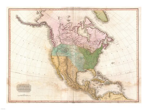 Framed 1818 Pinkerton Map of North America Print