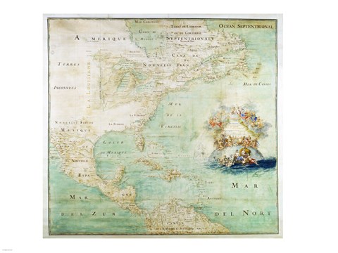 Framed Claude Bernou Carte de lAmerique septentrionale Print